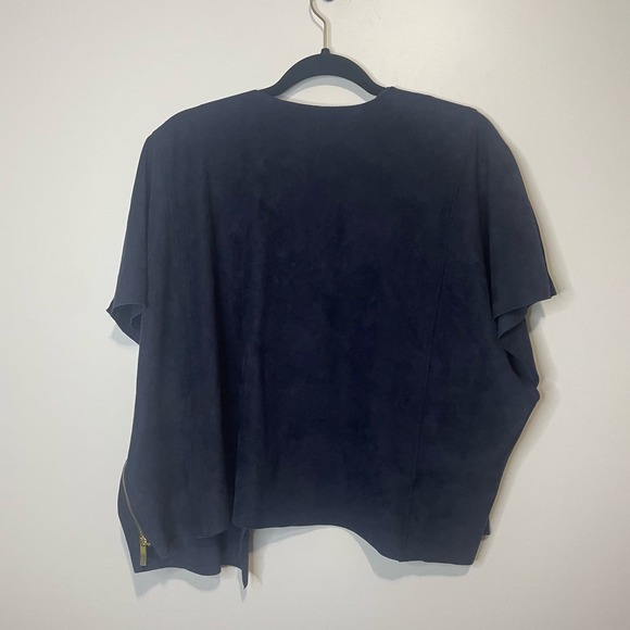 Chico's Women's Faux Suede Open Front Short Sleeve Cardigan Navy size 3 - Picture 5 of 6